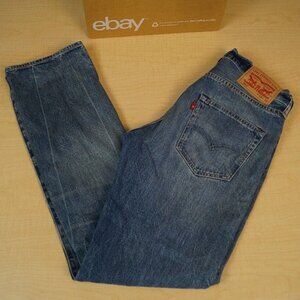 Levis 501 Jeans Distressed Denim Straight Leg Button Fly Red Tab Mens 28 x 30